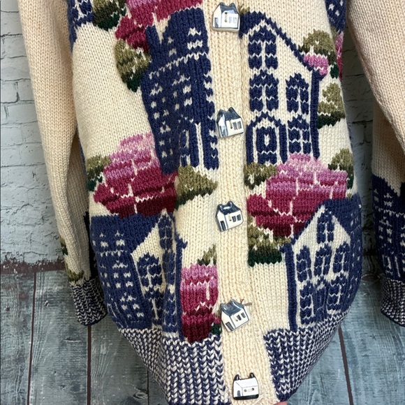 Vintage Hand Knitted South Wool 100% Virgin Wool Graphic Homestead Sweater Small - Picture 13 of 16